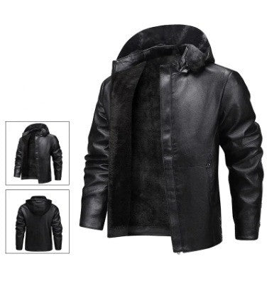 Leather Coat Men's Winter Fleece-lined