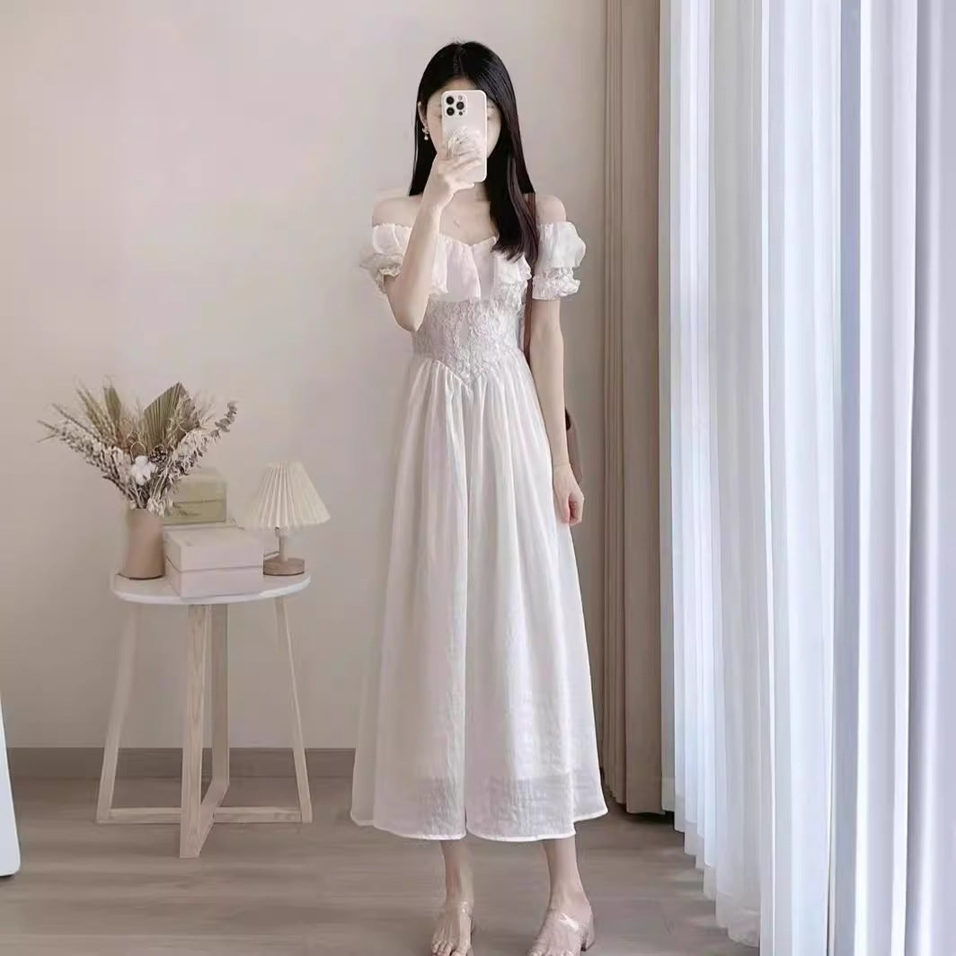 Summer French Style High-grade Off-shoulder White Dress Women