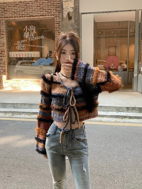 Wear Gradient Cardigan Sweater Coat Women's Long Knit Halter Dress Fashion Suit