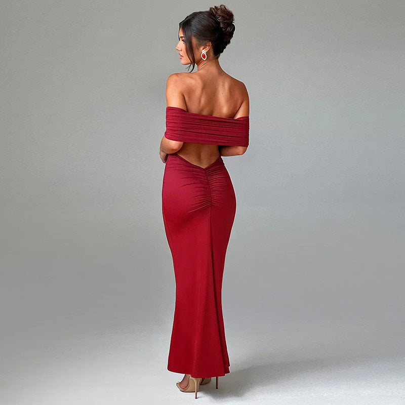 Socialite Style Elegant Sexy Backless Off-shoulder Dress Women