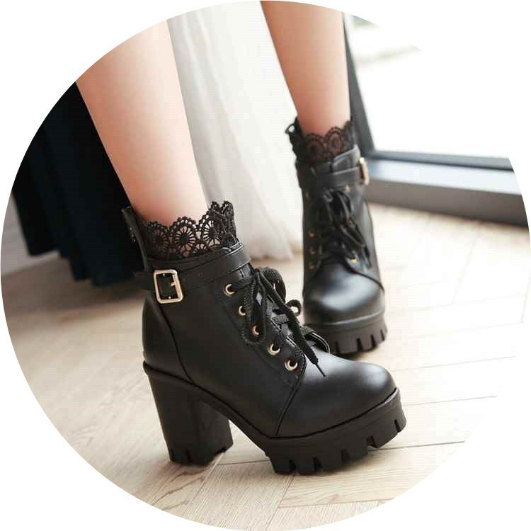 For Women, Lace-up Martens Boots With High Heels And Thick Heels