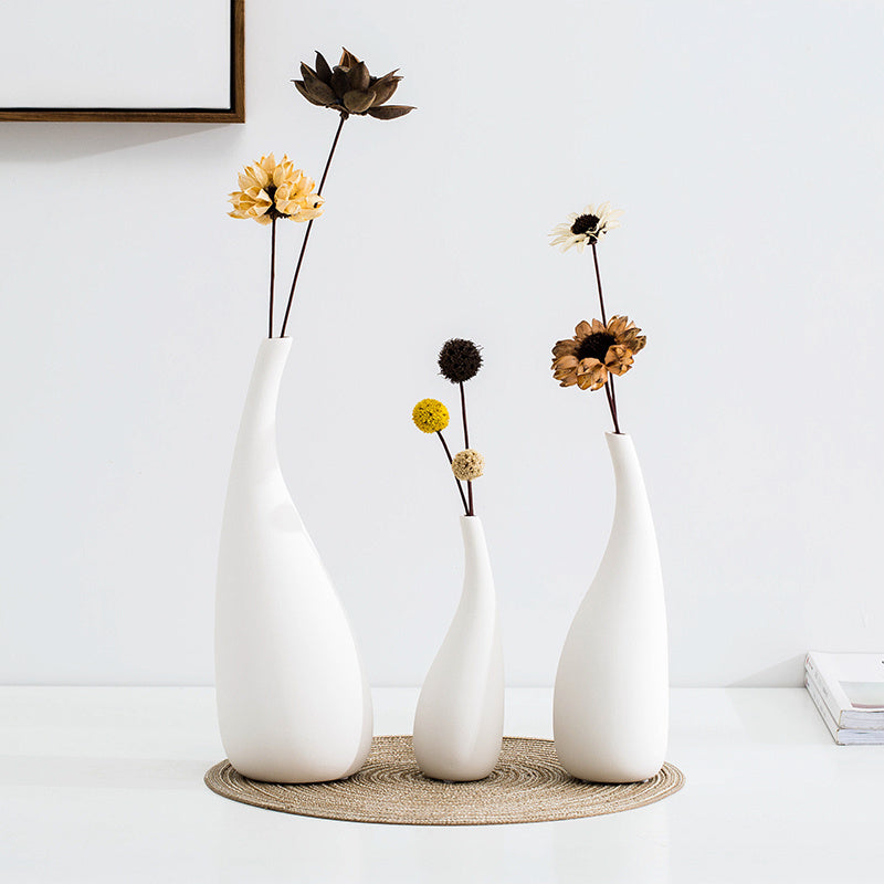 White Water Drop Vase Simple Modern Model Room Ceramic Dried Flower Flower Ornaments