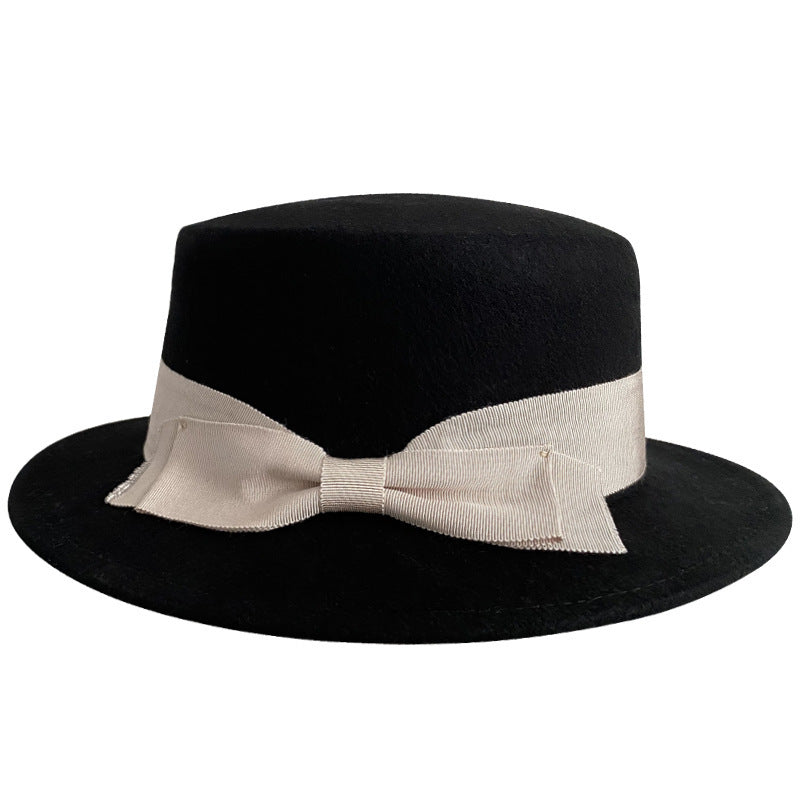 Bow Japanese Style British Style Western Style French Retro Flat-brimmed Cap