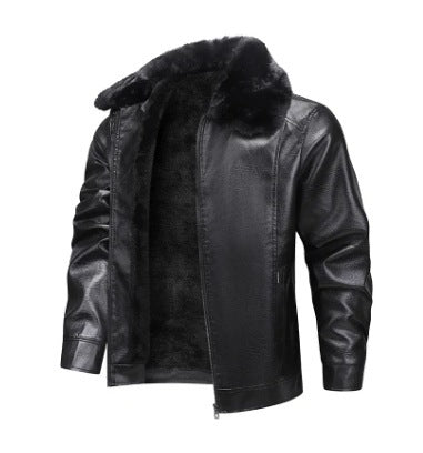 Leather Coat Men's Winter Fleece-lined