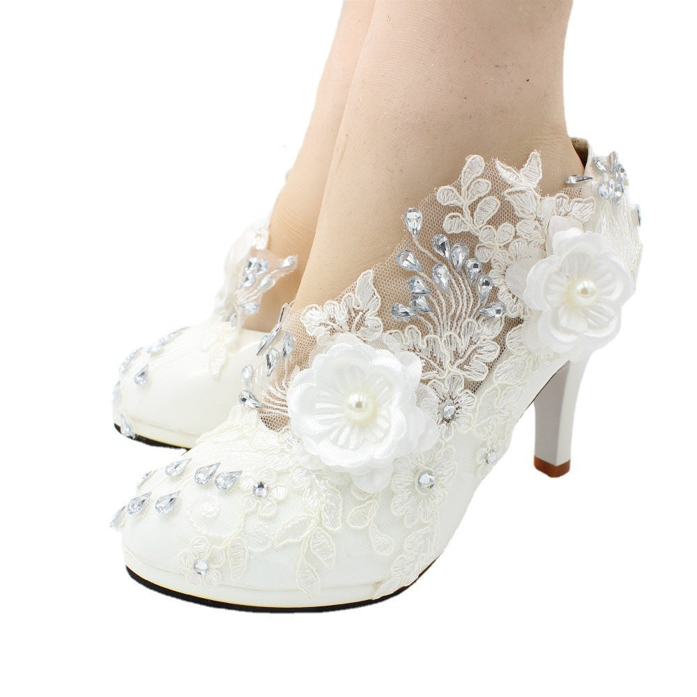 3D Floral White Lace High Heels