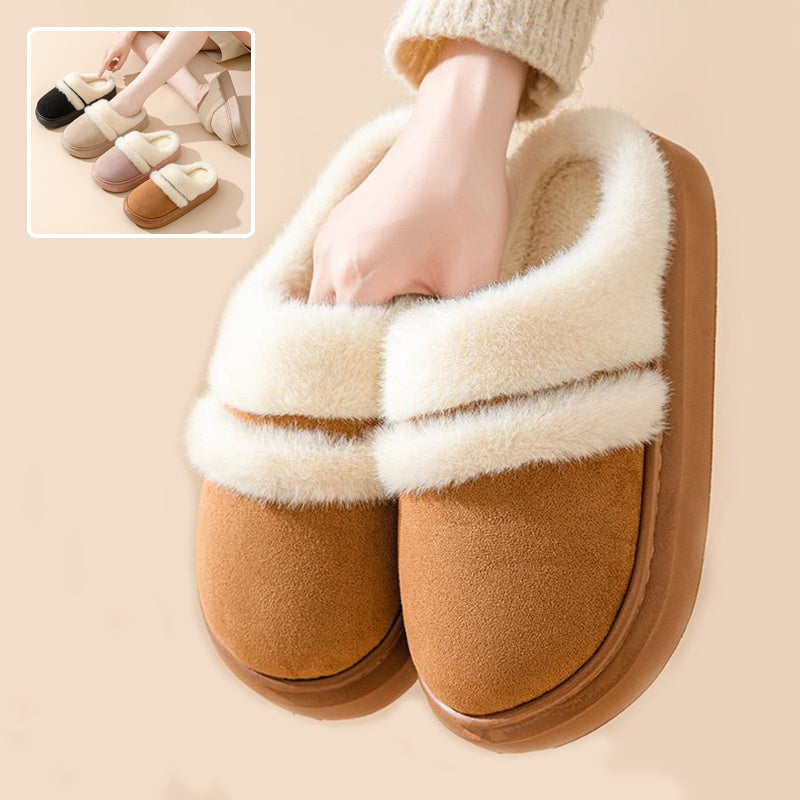 Fashion Warm Cotton Slippers For Women Leisure Thick Bottom Non-slip Plus-velvet House Shoes Winter Bedroom Floor Suede Slipper