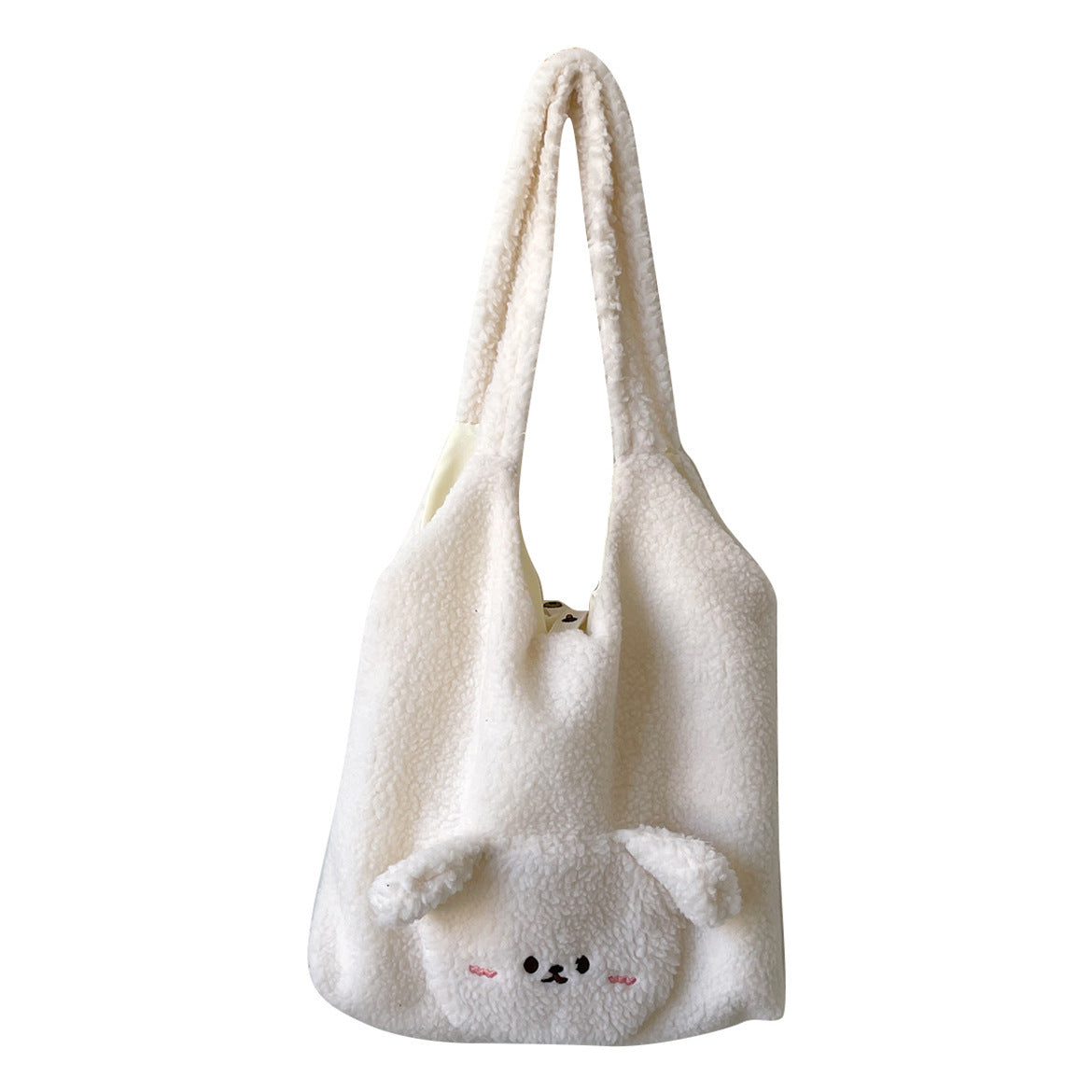 Personalized Bag For Women 3D Cartoon Bear Lamb Wool Shoulder Bag Winter High Capacity Daily Shopping Bags Girls College Style Handbags