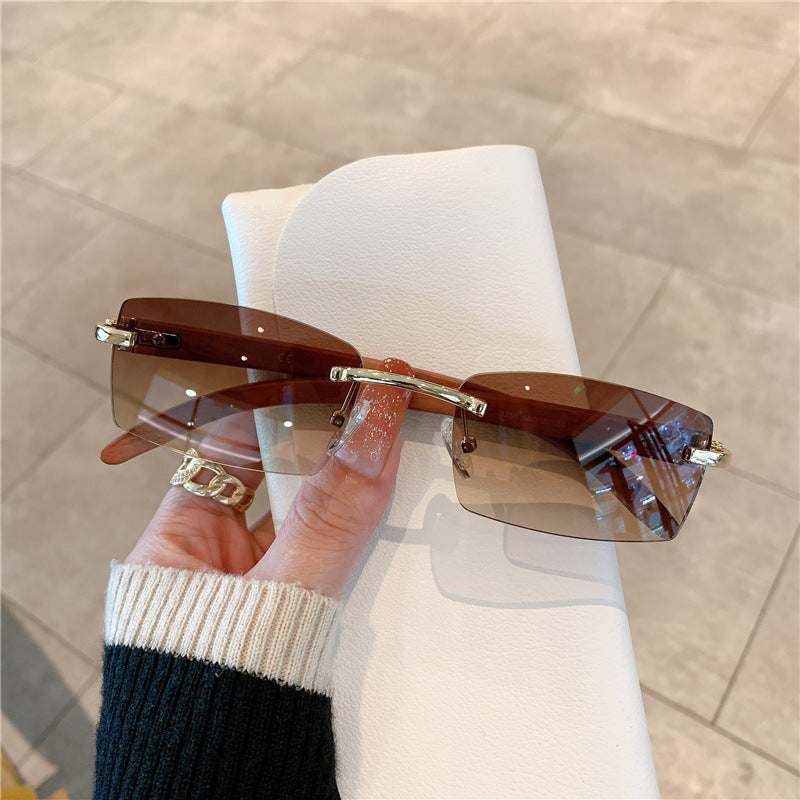 Fashion Sunglasses Frameless Wood Grain Glasses Leg Sunglasses