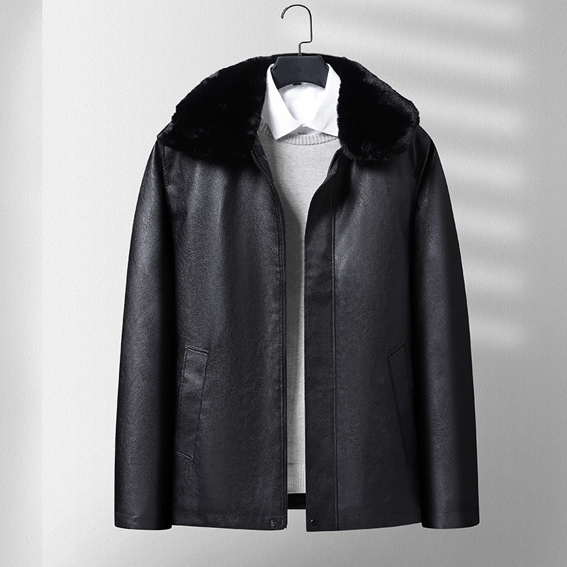 Leather Coat Men's Winter Fleece-lined