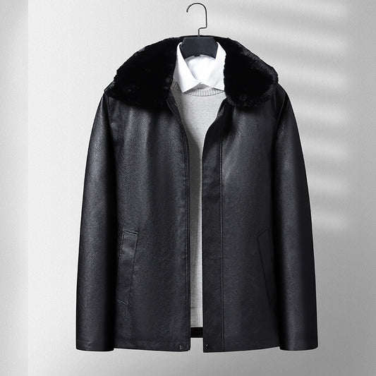 Leather Coat Men's Winter Fleece-lined