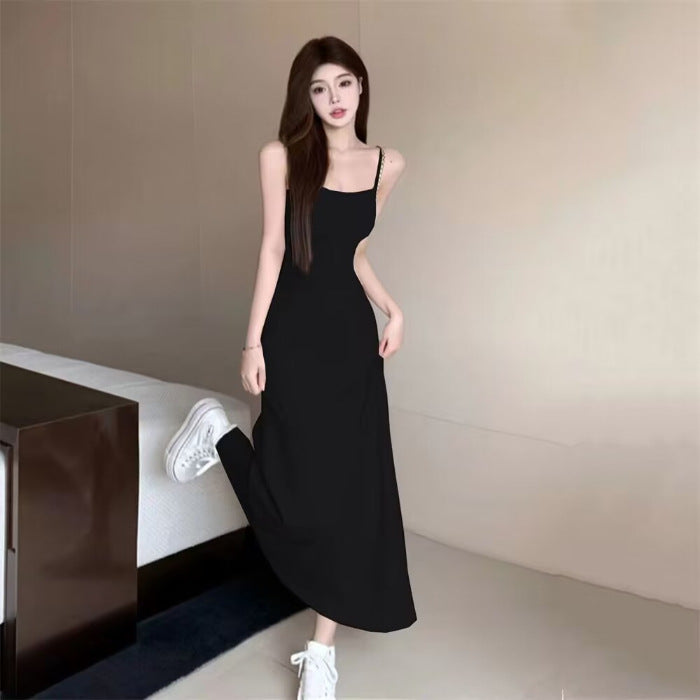 Elastic Sling Dress Women's Sleeveless Cold-shoulder