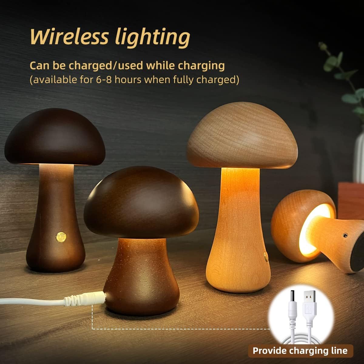 INS Wooden Cute Mushroom LED Night Light With Touch Switch  Bedside Table Lamp For Bedroom Childrens Room Sleeping Night Lamps Home Decor