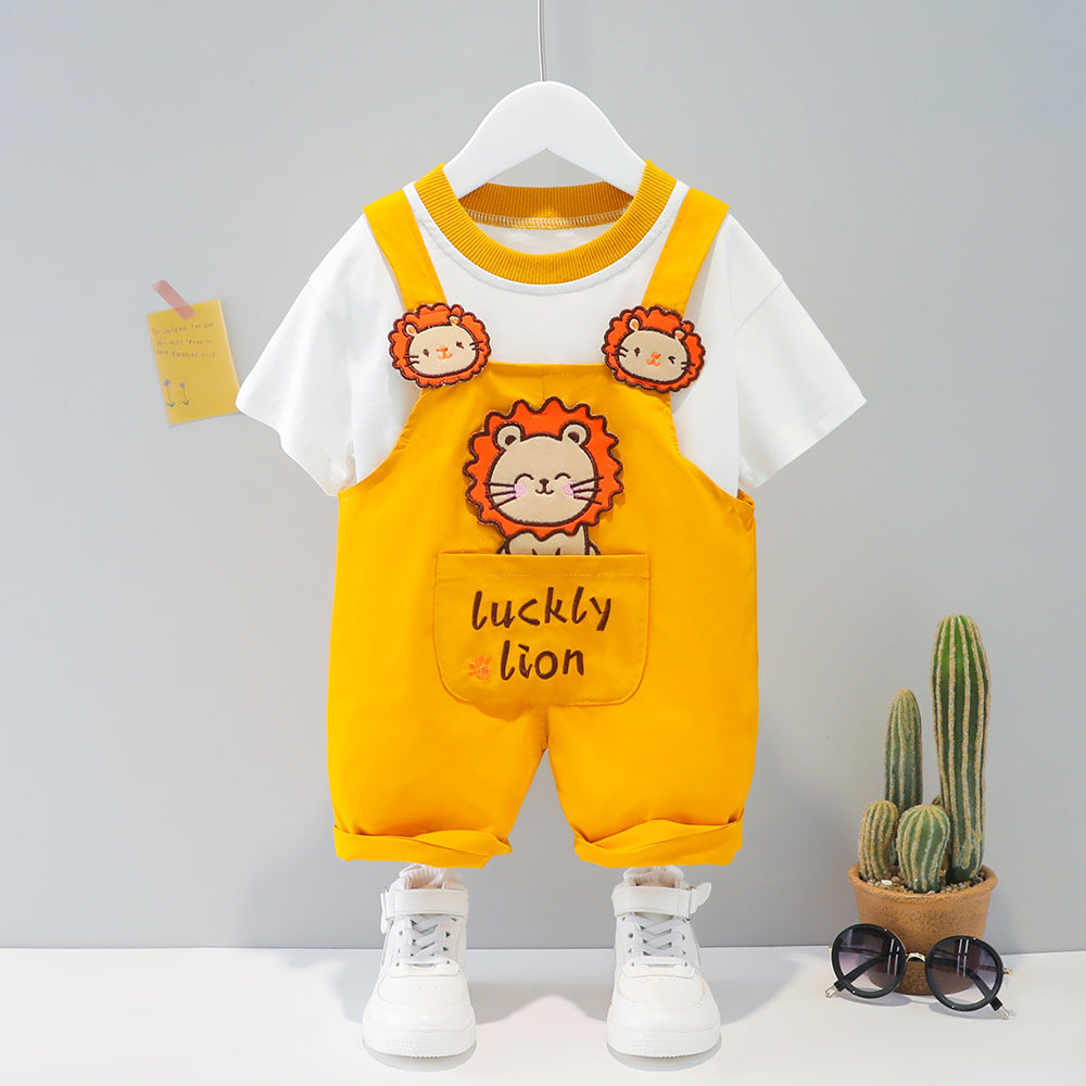 Children's Clothing Men And Women Baby Summer Cartoon Short-sleeved Overalls