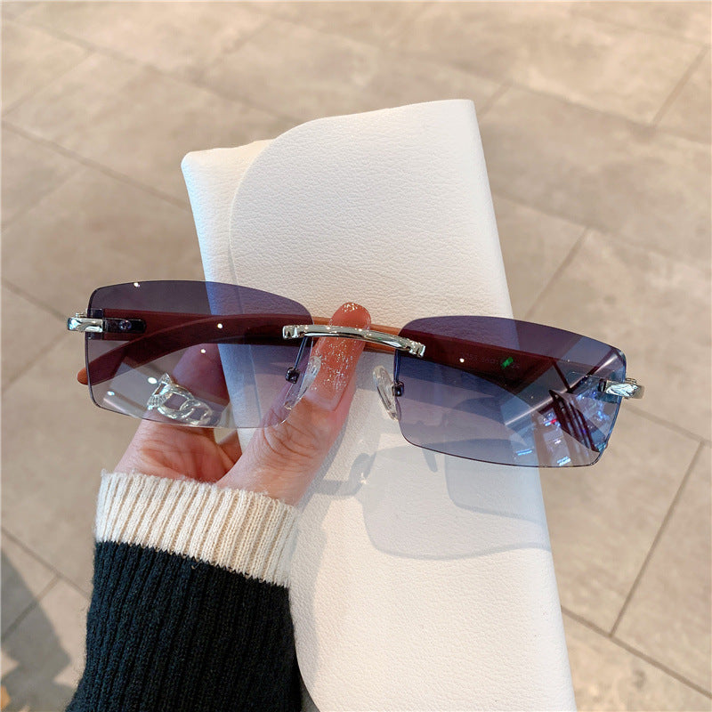 Fashion Sunglasses Frameless Wood Grain Glasses Leg Sunglasses