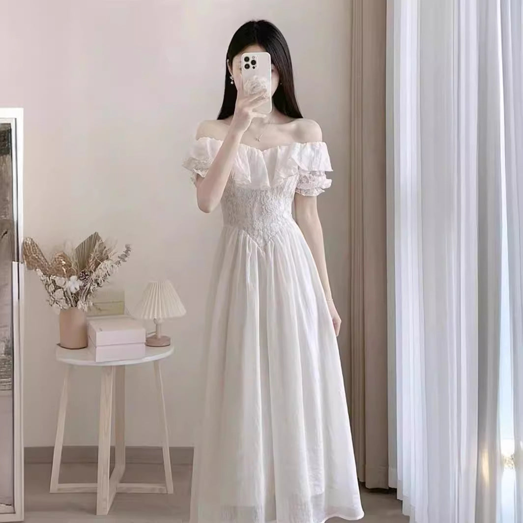 Summer French Style High-grade Off-shoulder White Dress Women