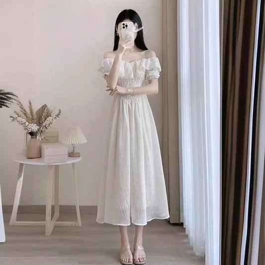 Summer French Style High-grade Off-shoulder White Dress Women