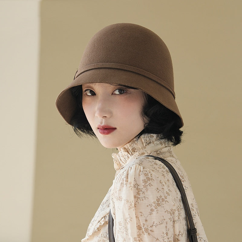 Retro Wool Top Hat Women's Fashion Woolen Bucket Hat