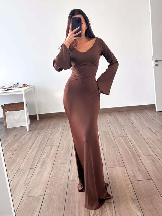 Temperament Pleated Slim Fit Skinny Solid Color Long Dress