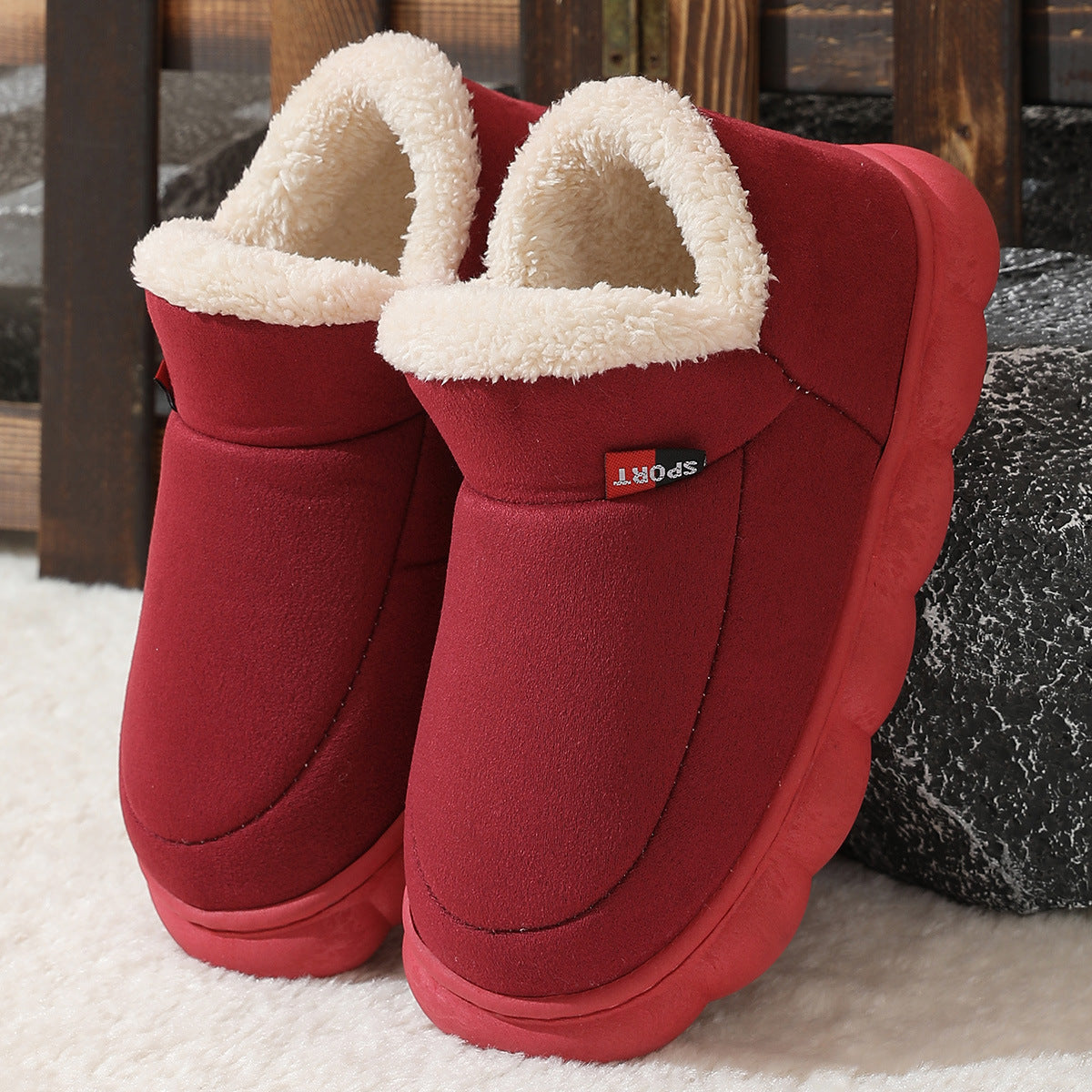 Winter Plush Cotton Shoes Women Men Warm Suede House Shoes For Parents Solid Color Thick-soled Garden Shoes Outdoor