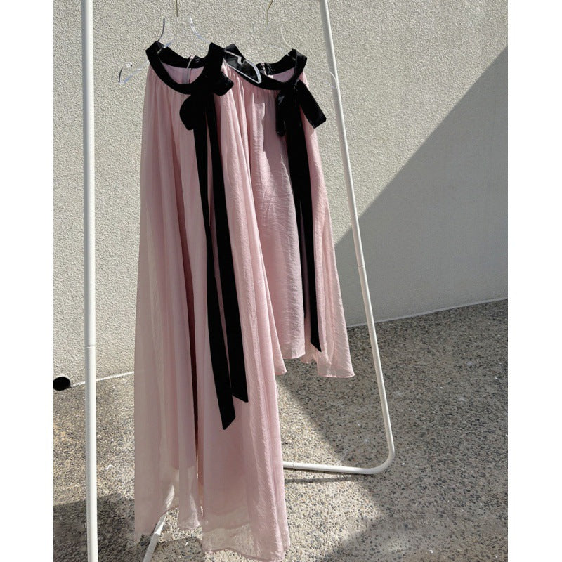 All-matching Collar Halter Sleeveless Long Below The Knee Dress