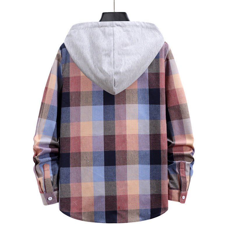 Men's Fashion Plaid Hooded Casual Shirt