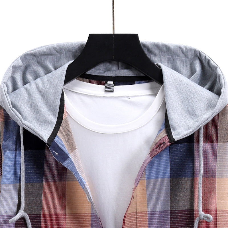 Men's Fashion Plaid Hooded Casual Shirt