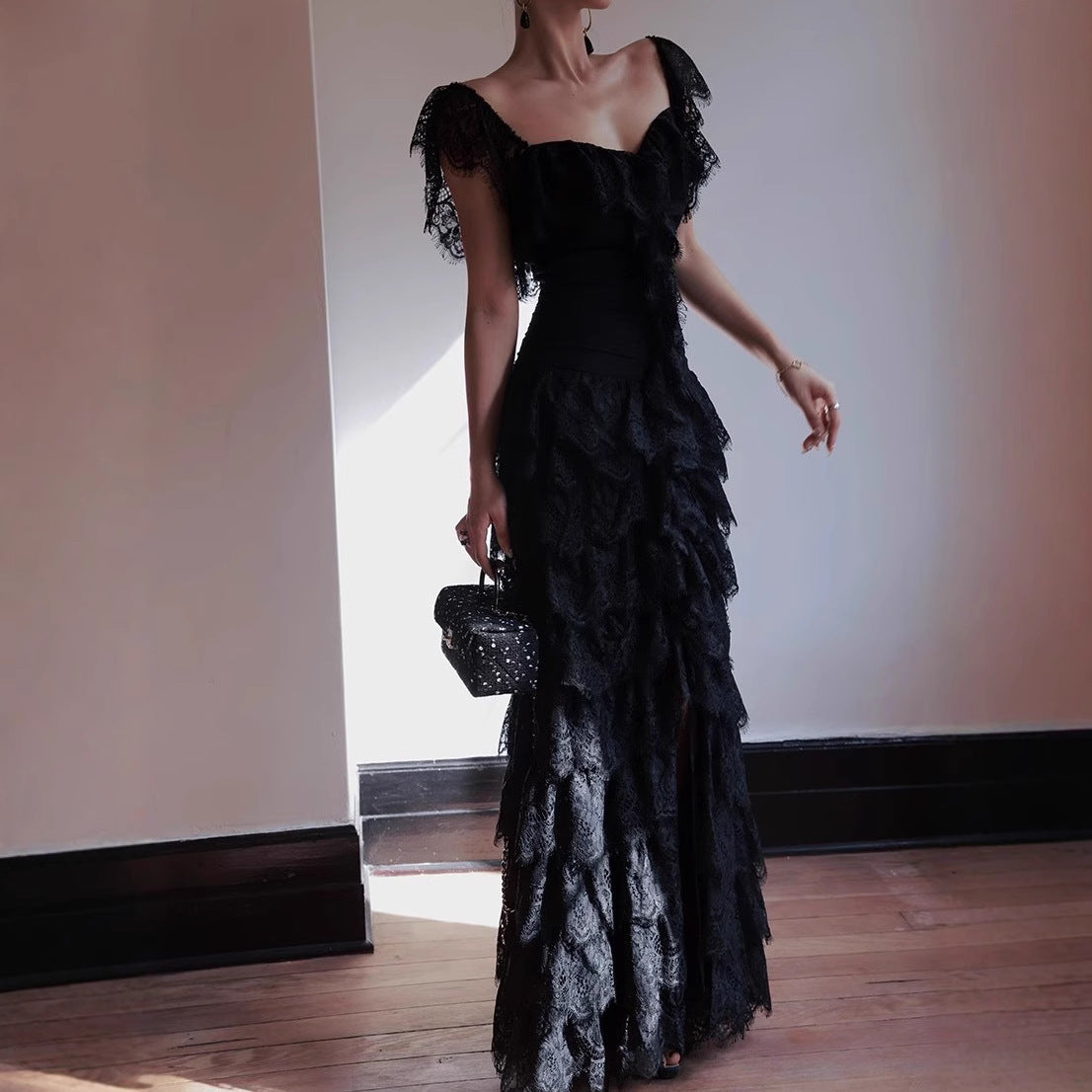 Black Lace Long Dress Spring Clothing