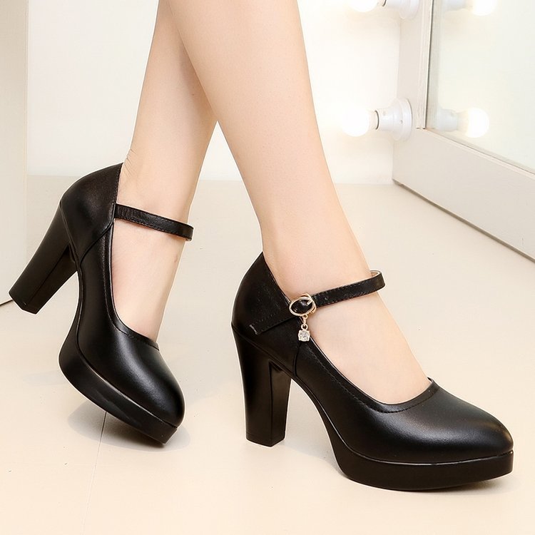 Women's Casual Round Head Chunky Heel Buckle High Heels