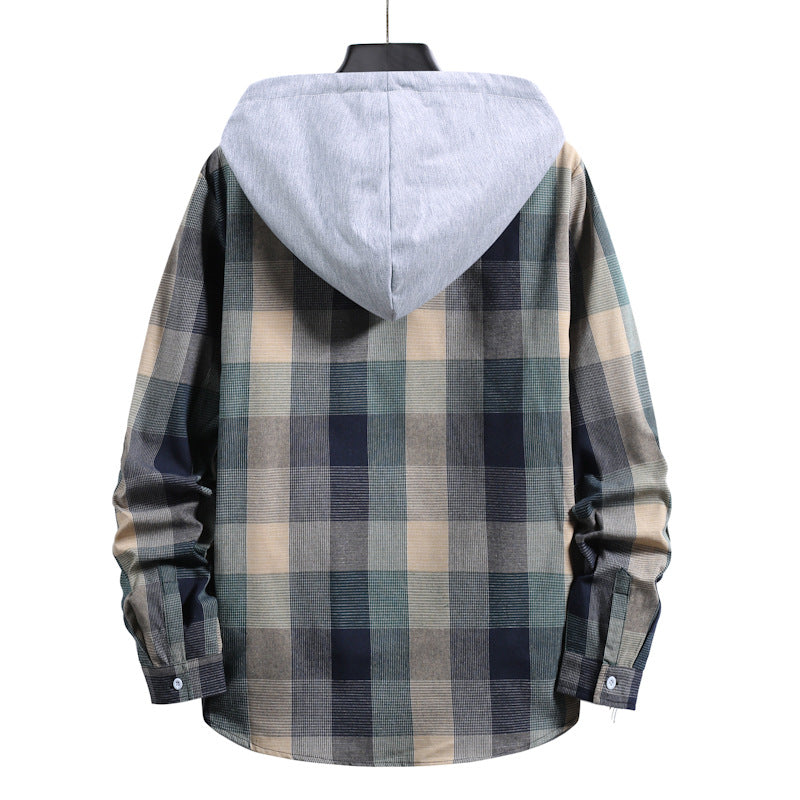 Men's Fashion Plaid Hooded Casual Shirt