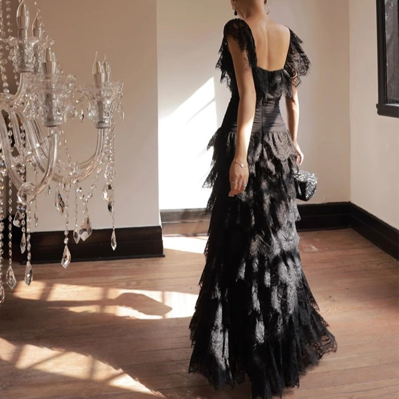 Black Lace Long Dress Spring Clothing