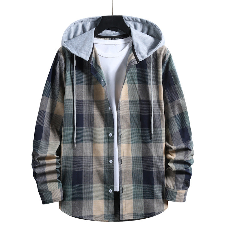 Men's Fashion Plaid Hooded Casual Shirt