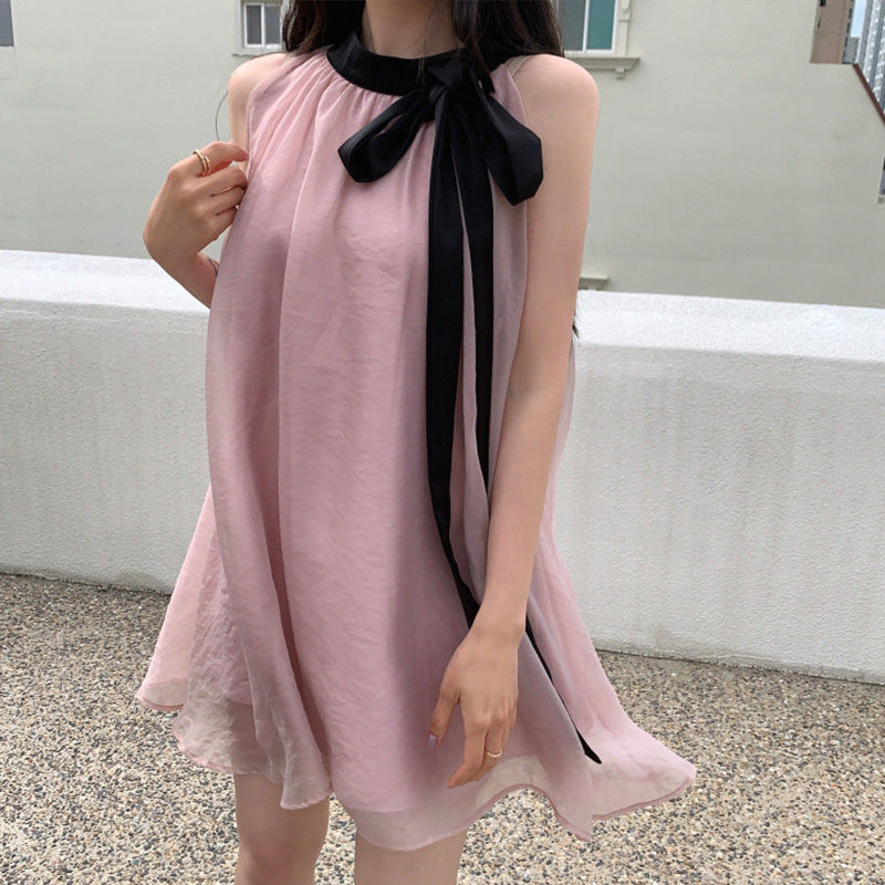 All-matching Collar Halter Sleeveless Long Below The Knee Dress