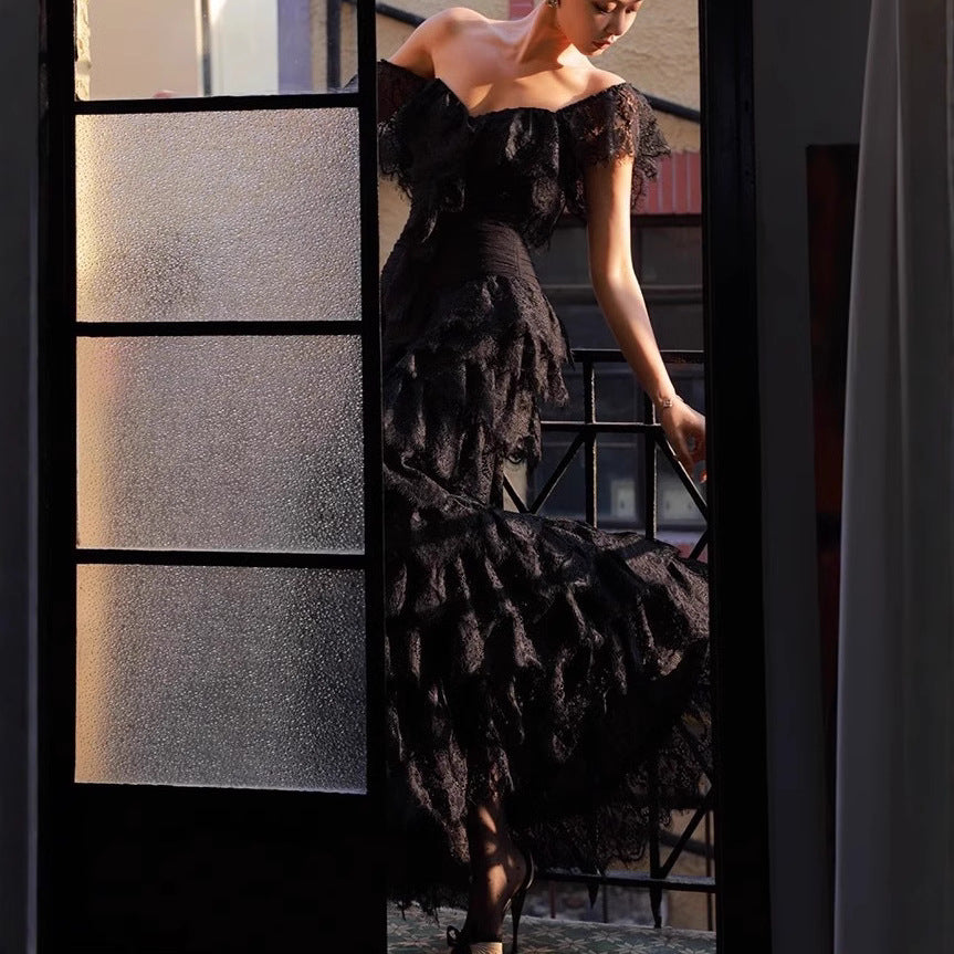 Black Lace Long Dress Spring Clothing