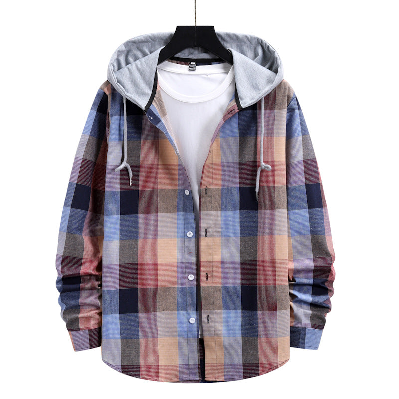 Men's Fashion Plaid Hooded Casual Shirt