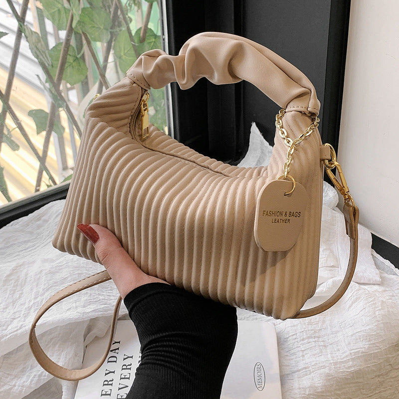 Women Fashion Crossbody Bag PU Leather Pleated Cloud Small Tote Bags Casual Simple Elegant Temperament Messenger Bags