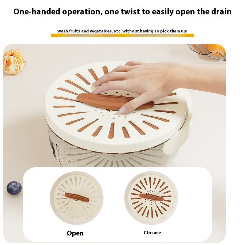 Fruit Drain Basket With Lid Vegetable Washing Bowl Foldable Handle Cleaning Colander Plastic Refrigerator Crisper Kitchen Box Kitchen Gadgets