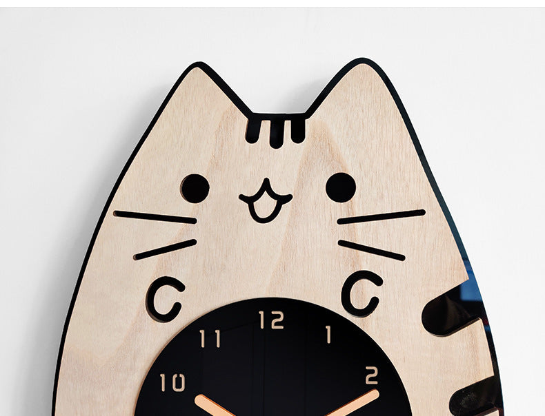 Wood Cartoon Clock Home Decor Living Room Cat Wag Tail