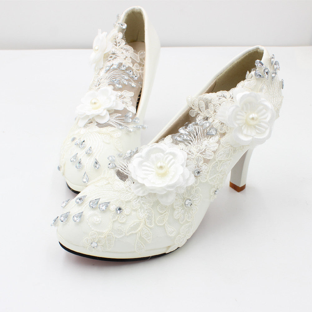 3D Floral White Lace High Heels