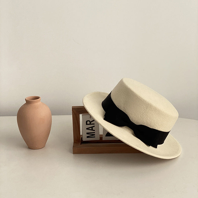 Bow Japanese Style British Style Western Style French Retro Flat-brimmed Cap