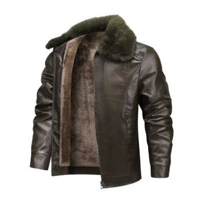 Leather Coat Men's Winter Fleece-lined