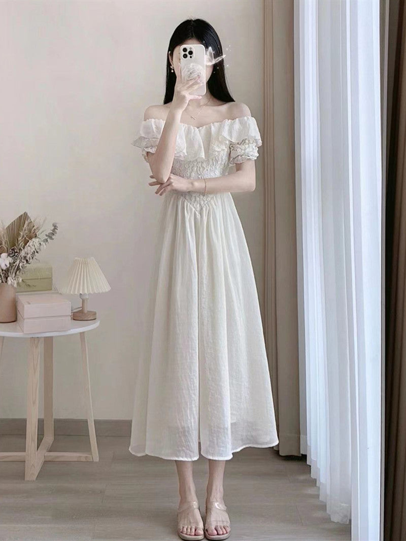 Summer French Style High-grade Off-shoulder White Dress Women