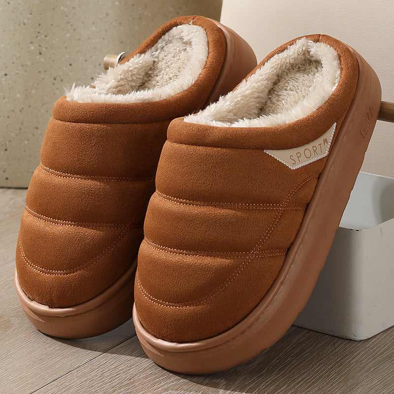 Fashion Solid Plush Slipper Winter Warm Indoor Floor Bedroom Home Slippers For Couple Thick-soled House Shoes Women Men