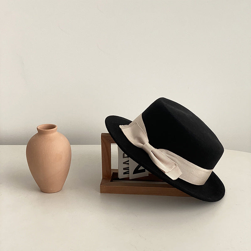 Bow Japanese Style British Style Western Style French Retro Flat-brimmed Cap